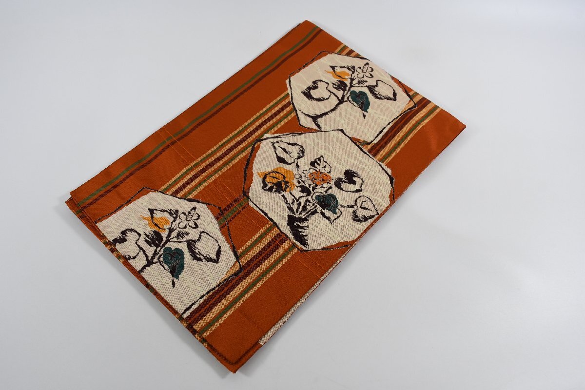 袋名古屋帯 華 博多縞帳柄 帯丈358cm ★着物屋 ne-11875 桜庭呉服店拍卖