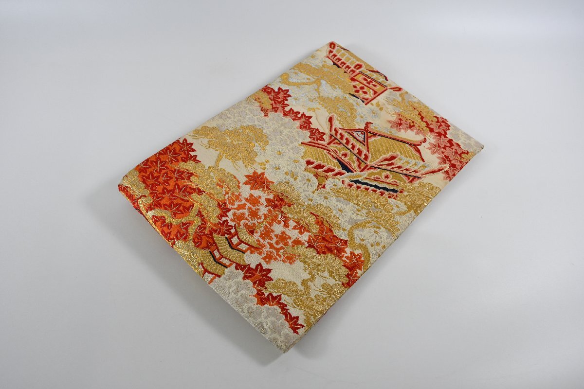 名古屋帯 アンティーク 金糸 宮廷 リメイク素材 帯丈342cm ★着物屋 ne-11905 桜庭呉服店拍卖