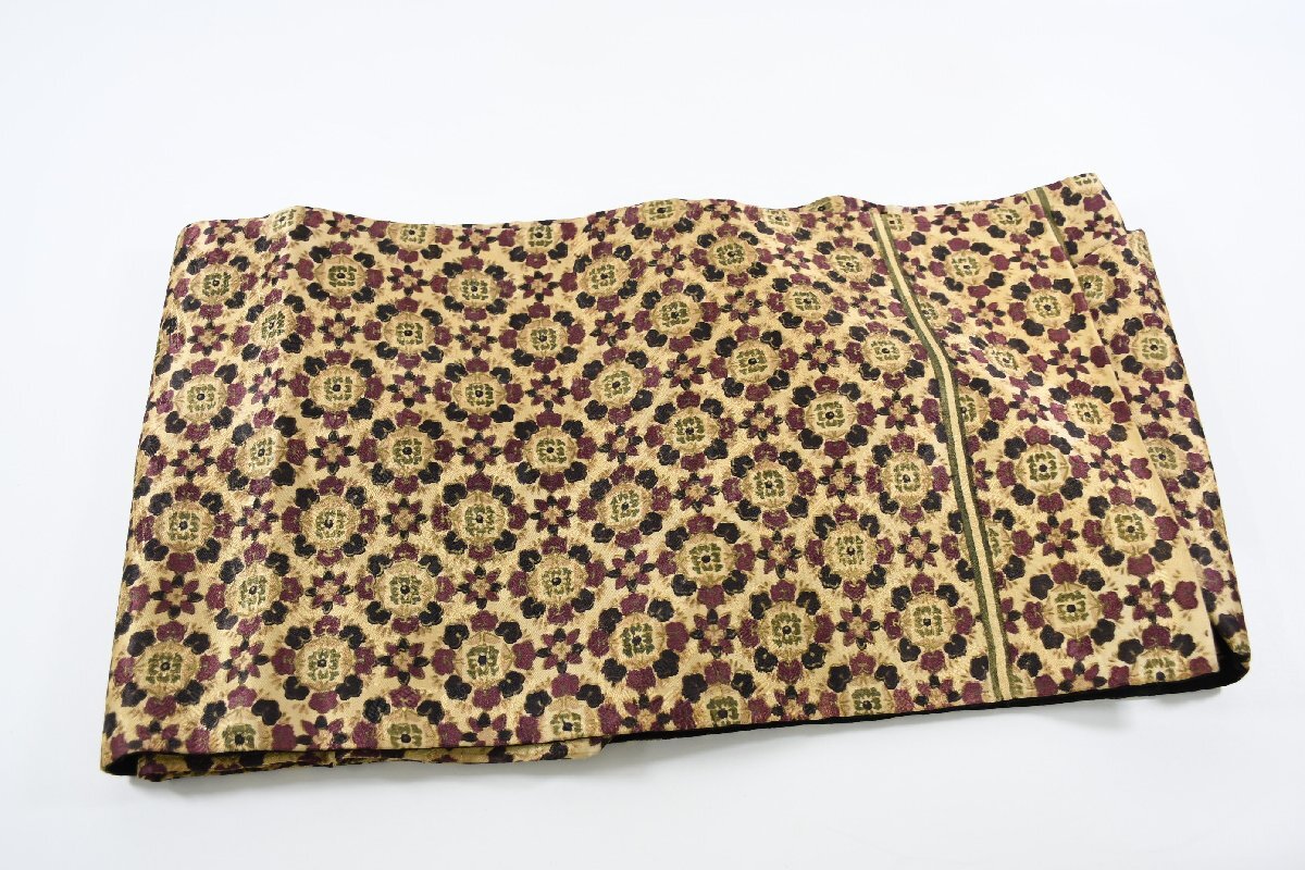 名古屋帯 丸花 洋花 更紗華 正絹 帯丈340cm ★着物屋 ne-11963 桜庭呉服店拍卖