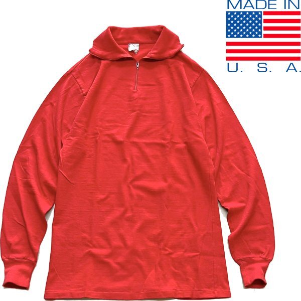1点物◆USA製ハーフジップ長袖ロンTシャツ赤ハイネック古着メンズMLレディースOKアメカジブランド90sストリート/スポーツ/ビンテージ373342拍卖