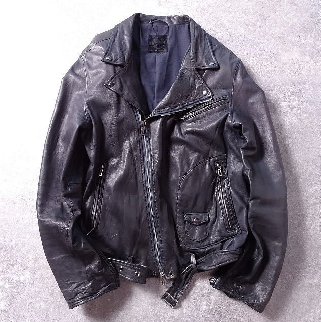 DOMENICO+SAVIO ドメニコアンドサビオ レザー ダブル ライダース ジャケット 羊革 シープレザー 2wayジップ メンズ (48) 黒 ●r-302拍卖