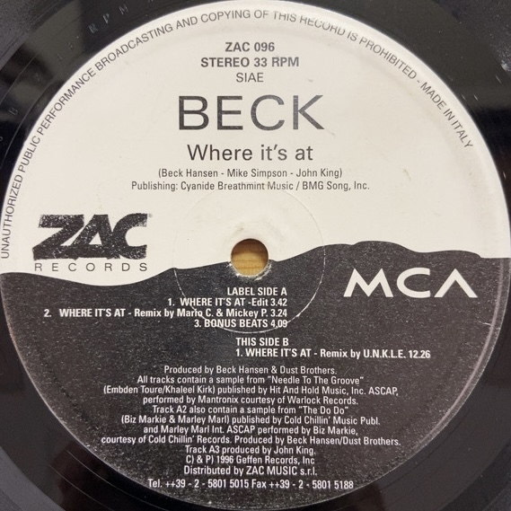 BECK WHERE IT'S AT 12インチ シングル拍卖