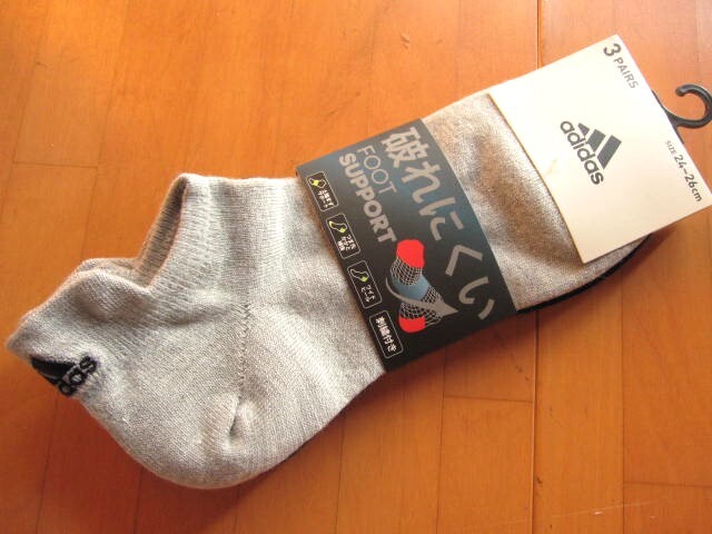 *送料無料*新品*アディダス*24-26㎝*スニーカーソックス3足*黒グレー*破れにくい・FOOT SUPPORT・ワイドヒール・つま先かかと補強*adidas*拍卖