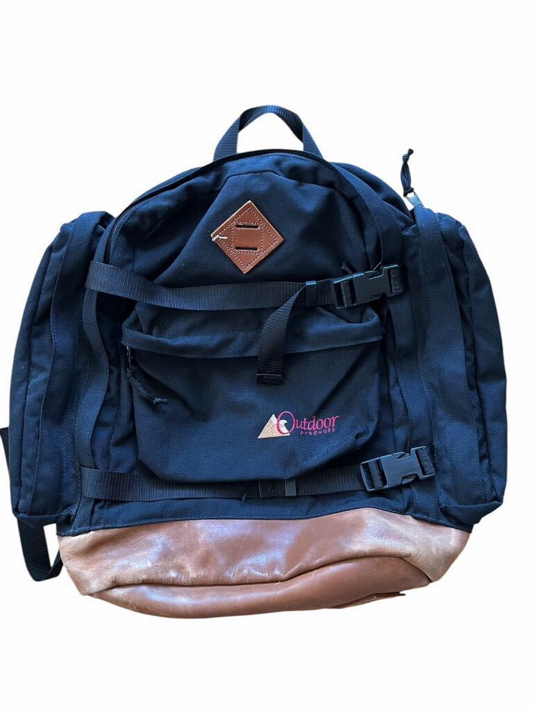 ●●vintage us製 Outdoor Products アウトドア プロダクツ ボトムレザー リュック バックパック 黒ブラック●●拍卖