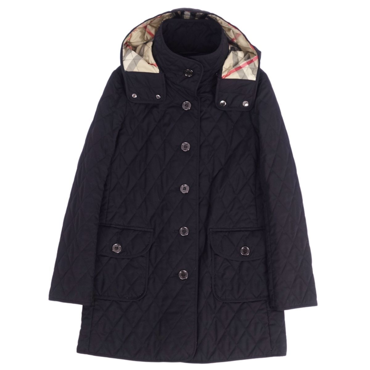 美品 バーバリー ロンドン BURBERRY LONDON コート フード付き フーディ キルティング アウター レディース 34 ブラック cf03os-rm11r06615拍卖