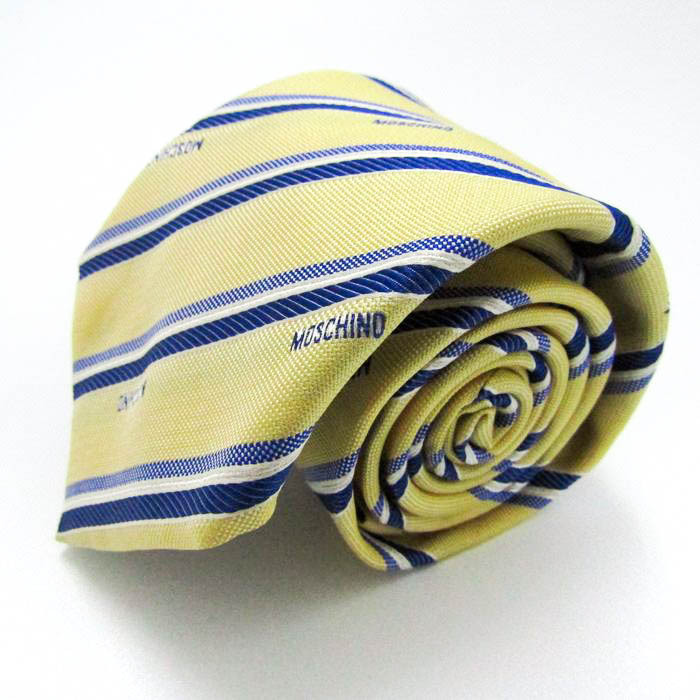 モスキーノ ブランド ネクタイ ロゴ ストライプ柄 ドット シルク コットン イタリア製 PO メンズ イエロー MOSCHINO拍卖