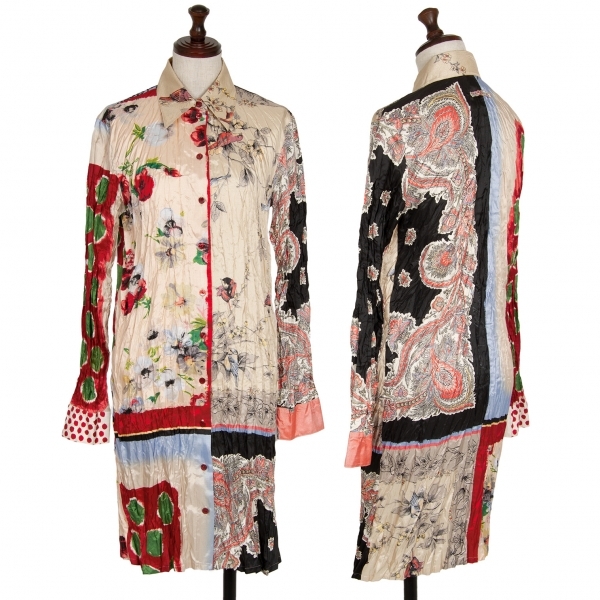 ジャンポールゴルチエ ファム スカーフプリントシワ加工ロングシャツ ピンクベージュ40 【レディース】拍卖