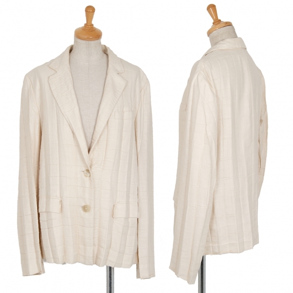 イッセイミヤケISSEY MIYAKE ブロックシワ加工2Bジャケット 生成り3 【レディース】拍卖