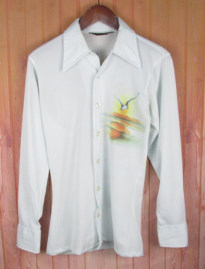 LAS8442 J.C.Penney J.C.ペニー 70-80s 長袖シャツ 水色系 S 14-14 1/2拍卖