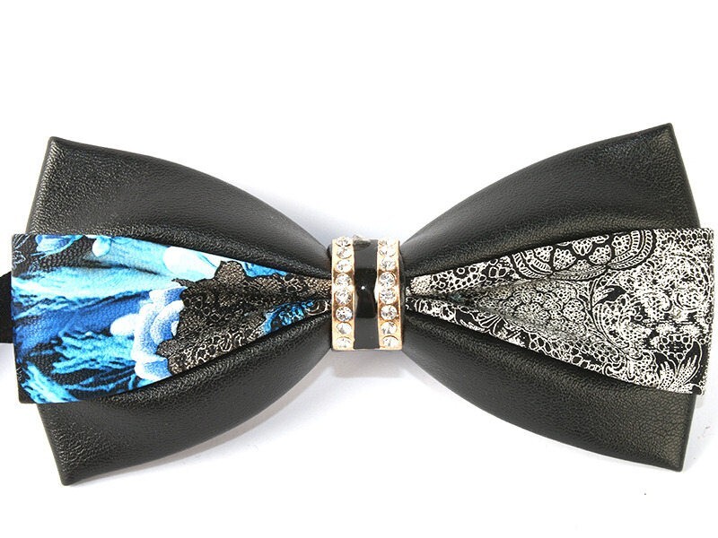 メンズファッション PUレザー製 ラインストーン付 蝶ネクタイ リボンタイ#模様18拍卖