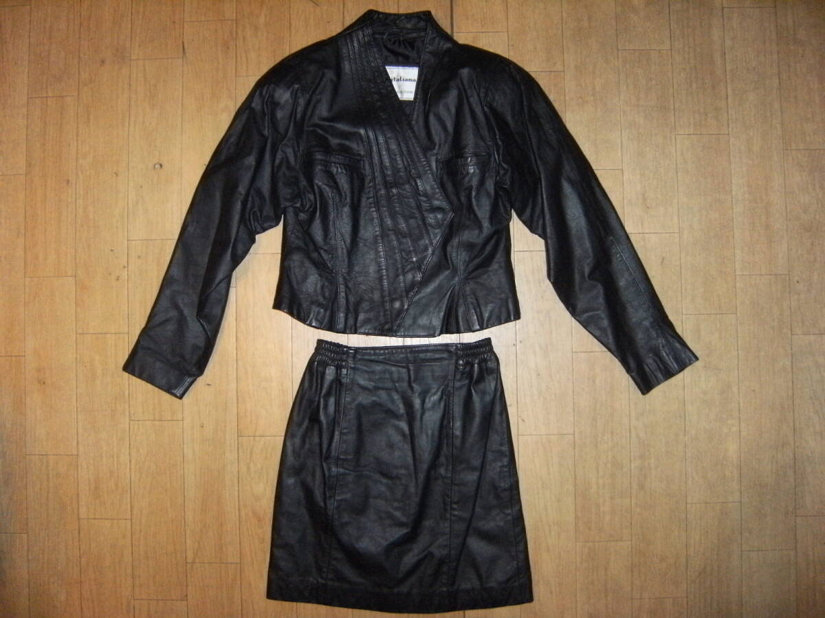 昭和レトロ★90年代★牛革 レザー スーツ上下セット パーティードレス マジシャン★ディスコ ヤンキー 水商売 コンパニオン キャンギャル拍卖