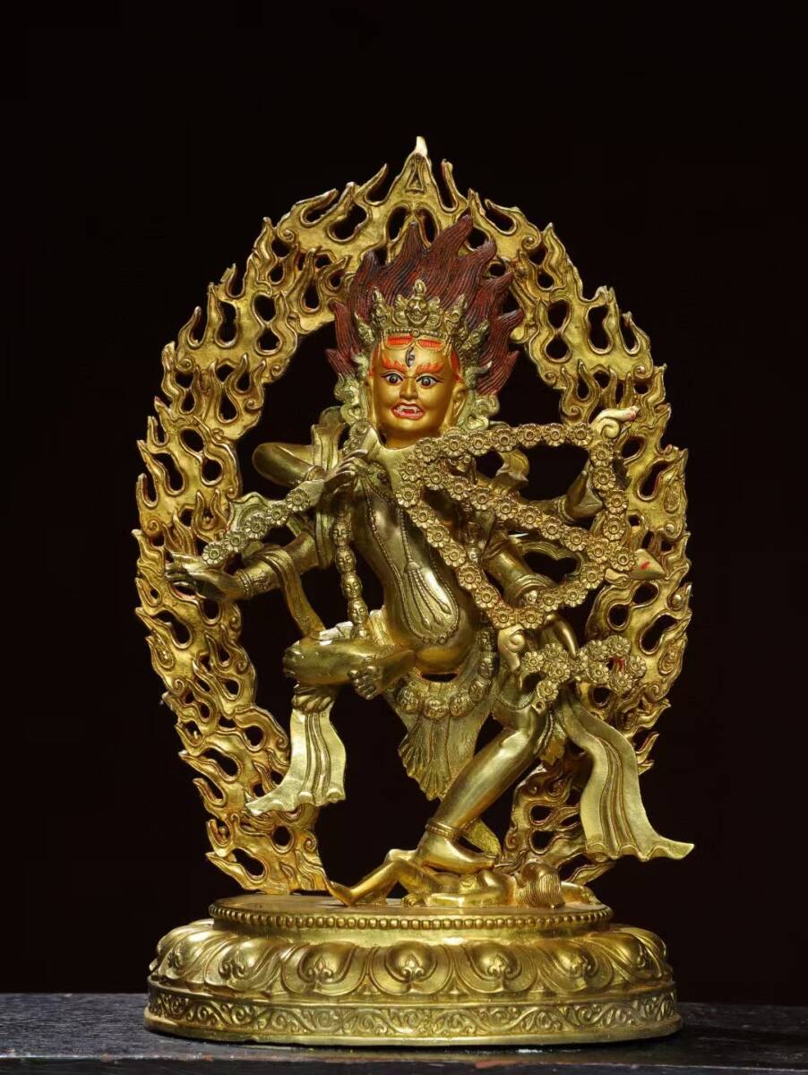 清・代 古銅器 秘藏 【銅胎 金 描彩【金剛】佛像造像 恭請供奉 風水置物】 中國文玩 古美術品 高超的做工 精美的器型 9.5拍卖