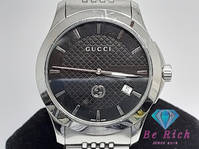 グッチ GUCCI Gタイムレス メンズ 腕時計 デイト YA1264106 126.4 黒 ブラック シルバー SS ブレス クォーツ【中古】【送料無料】 bt2852拍卖