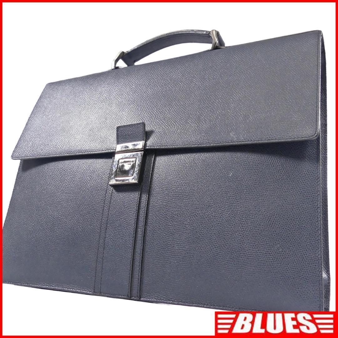 即決★BURBERRY★オールレザービジネスバッグ バーバリー メンズ 青 ネイビー 本革 ブリーフケース 本皮 通勤 カバン 出張 鞄 レディース拍卖