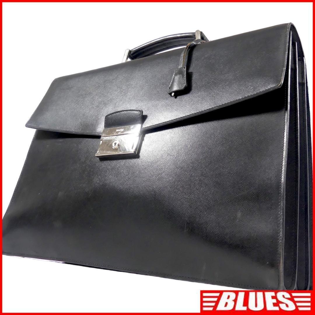 即決★イタリア製 PRADA★オールレザービジネスバッグ プラダ メンズ 黒 本革 ブリーフケース 本皮 通勤 カバン 出張 鞄 レディース 鍵付き拍卖