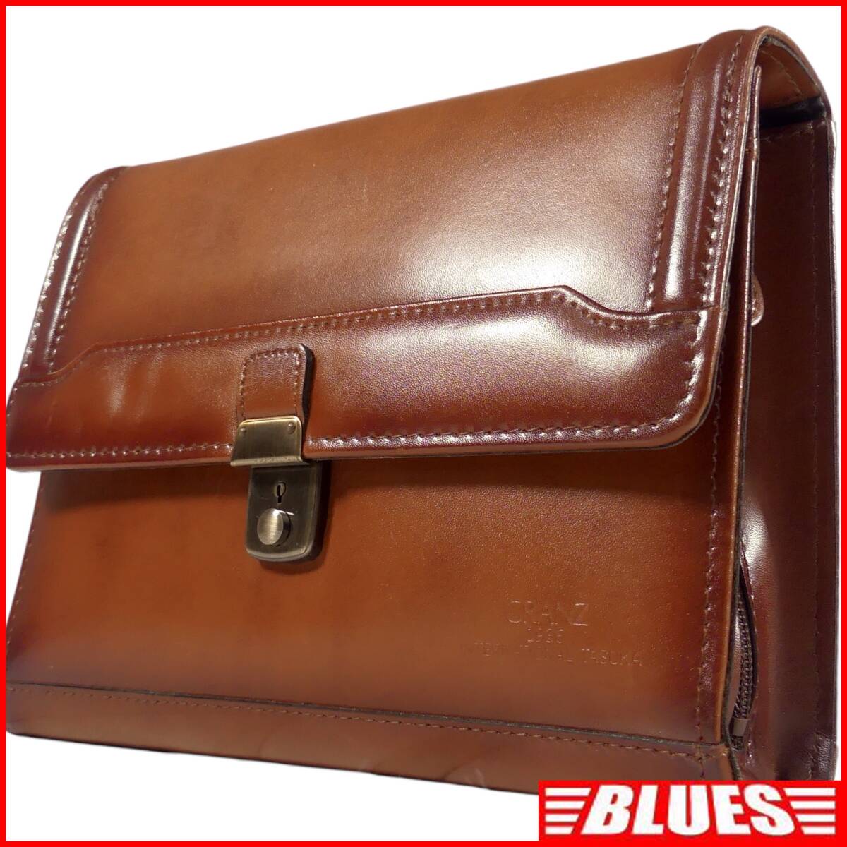 即決★日本製 GRANZ★オールレザーセカンドバッグ グランツ メンズ 茶 本革 ビジネスバッグ 本皮 クラッチバッグ 通勤 カバン 出張 鍵付き拍卖