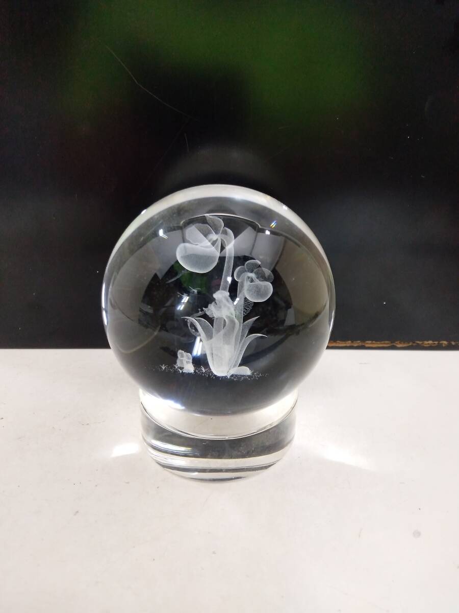 1018-0014 中古★クリスタルボール クリスタル 水晶 玉 水晶玉 天使 エンゼル 置台有り拍卖
