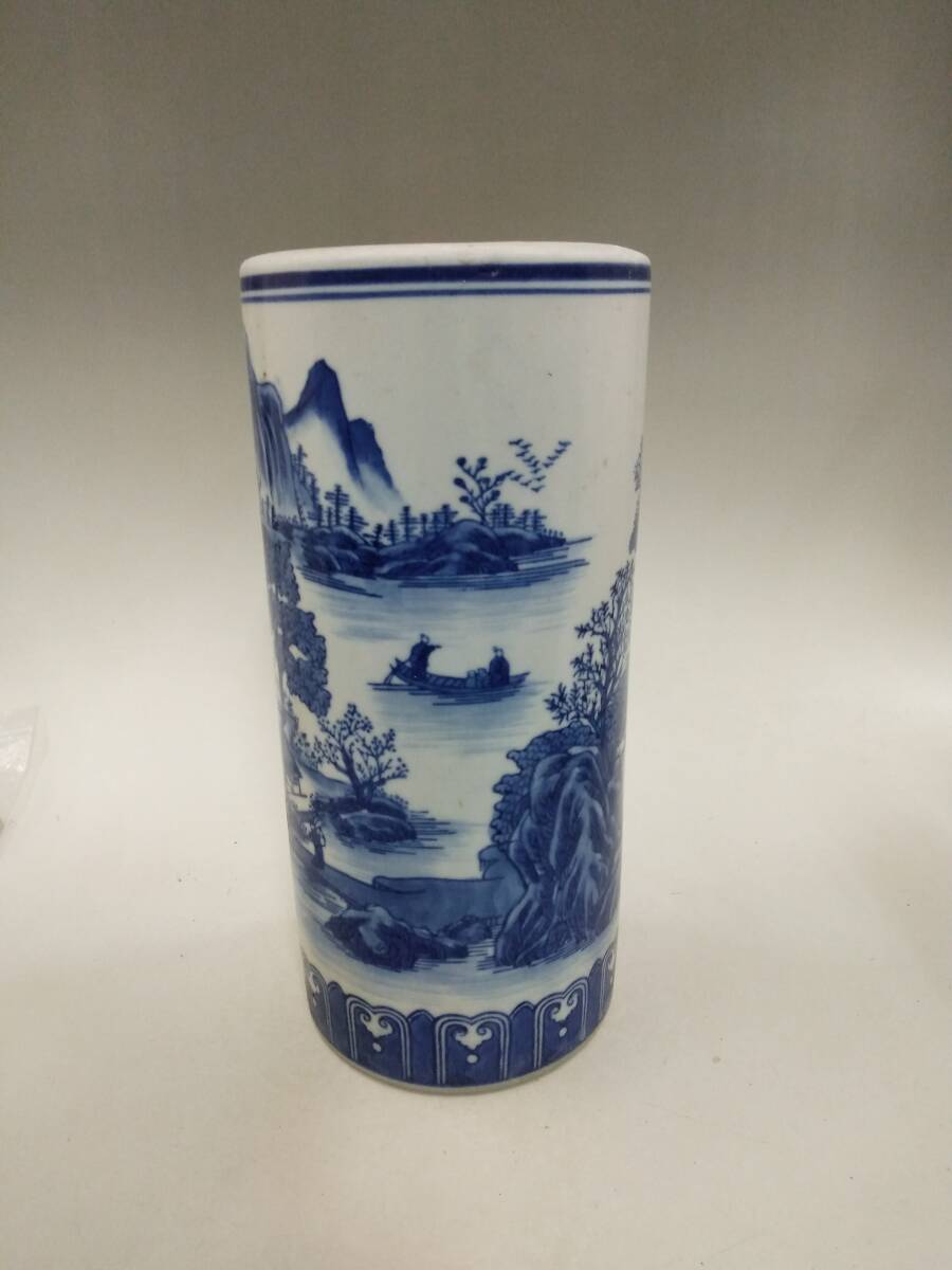 1114-0012 中古★中国古玩 大清乾隆年製 壷 花瓶 花器 中国美術 古美術 風景 染付拍卖