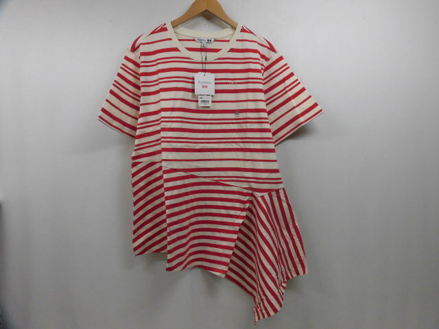 新品 定価1,990円 UNIQLO × JWANDERSON ユニクロ JWアンダーソン フレアヘムボーダーT 半袖Tシャツ ロゴ刺繍 レッド×ホワイト 赤白 XXL拍卖