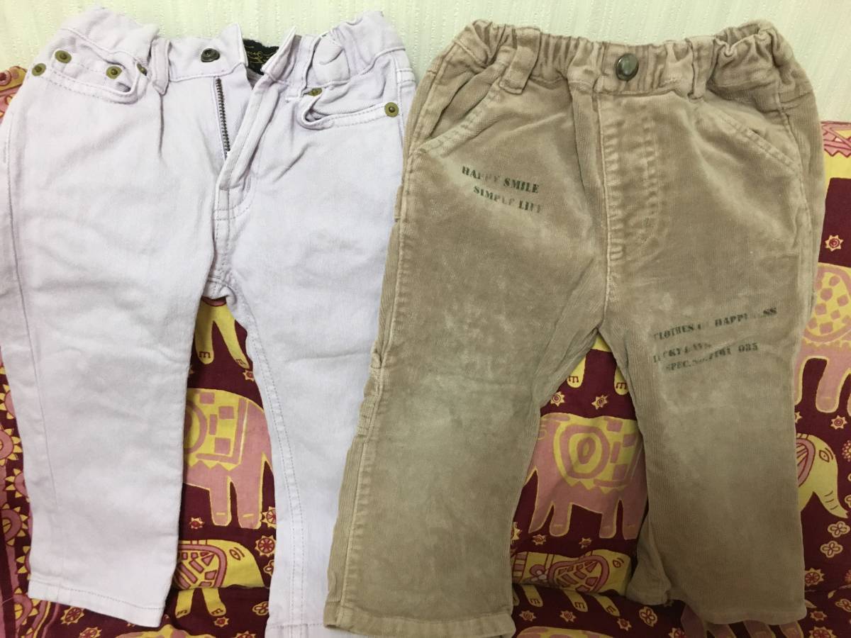 中古 90cm パンツ2点セット コーデュロイ デニム生地 パープル拍卖