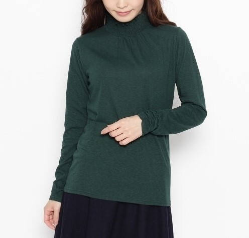 新品 GROVE シャーリングタートルネックカットソー ダークグリーン 02(M) 定価2189円 拍卖