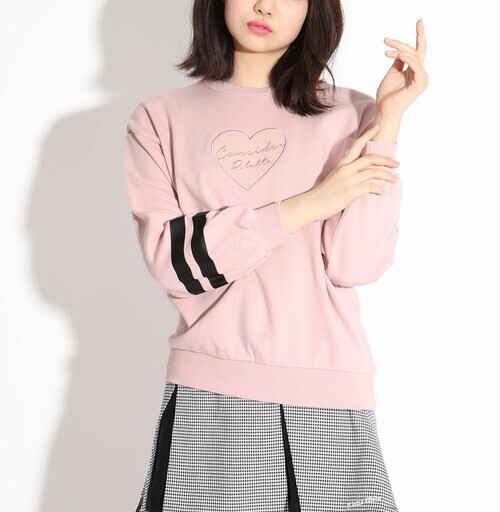 ラスト 新品 PINK-latte 【コットン100%】裏毛アップリケトップス ベビーピンク(071) 02(165cm) 定価2090円拍卖