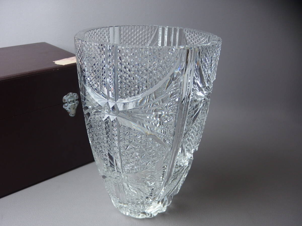 【骨董・茶道具】★BOHEMIA ボヘミア ガラス★★花瓶 フラワーベース fn025ub.8 花器 チェコスロバキア クリスタルガラス 切子 花道 華道拍卖