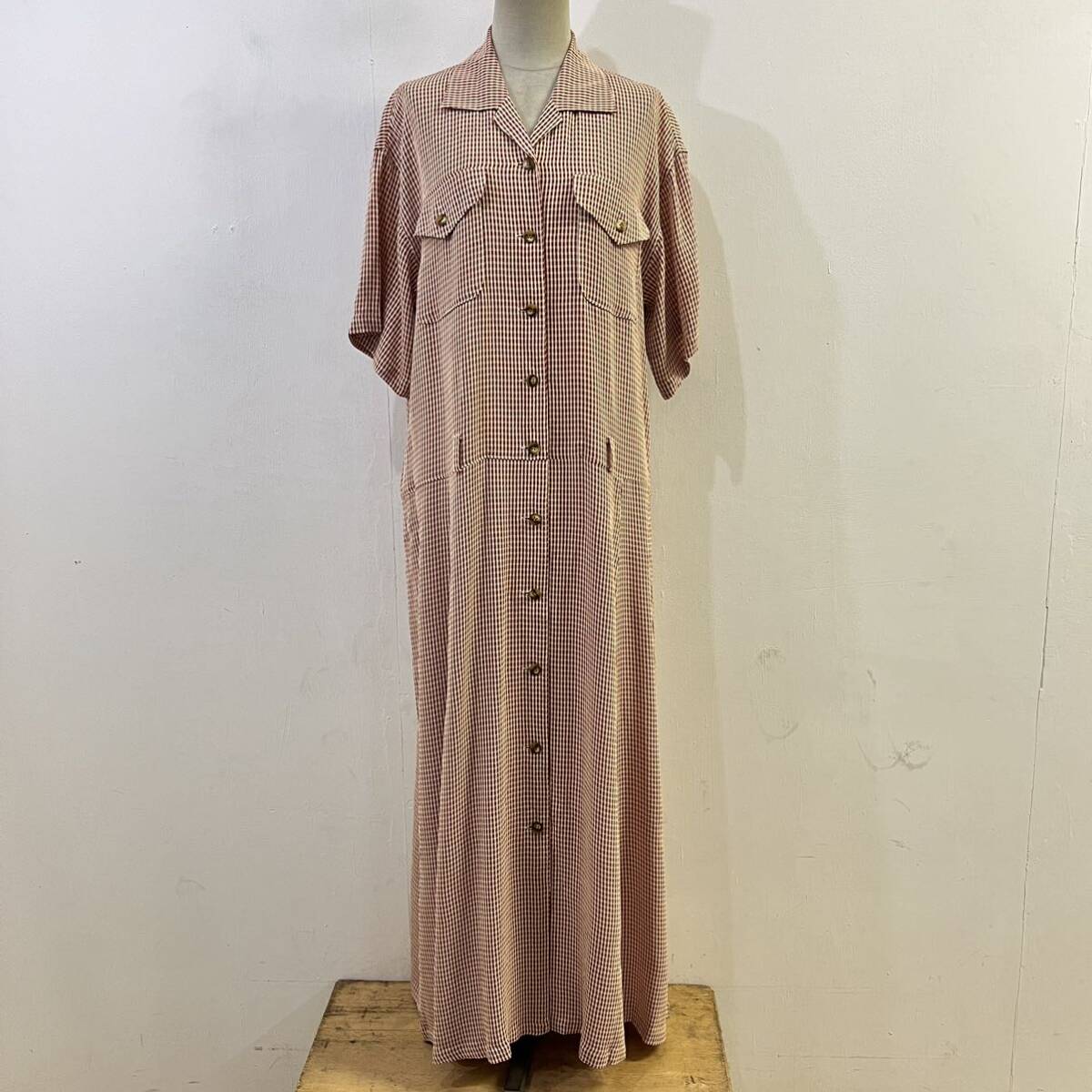 LAUTREAMONT BECAUSE ロングワンピース 半袖 開襟ワンピース オープンカラー チェック柄 ロートレアモン【レターパックプラス郵送可】N拍卖