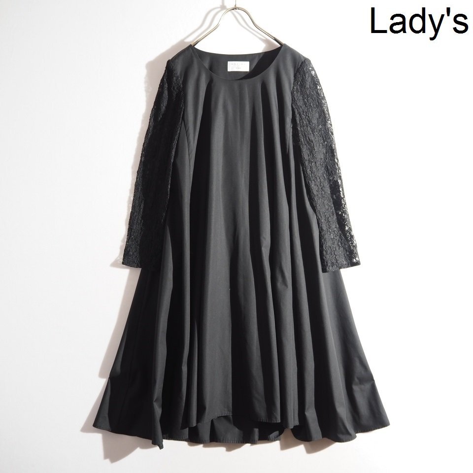 M8921P ▼MARIHA マリハ × IENA イエナ▼ 23SS 夜の花園のドレス ブラック 36 / 袖レース ギャザーフレア ワンピース 黒 春夏 rb拍卖