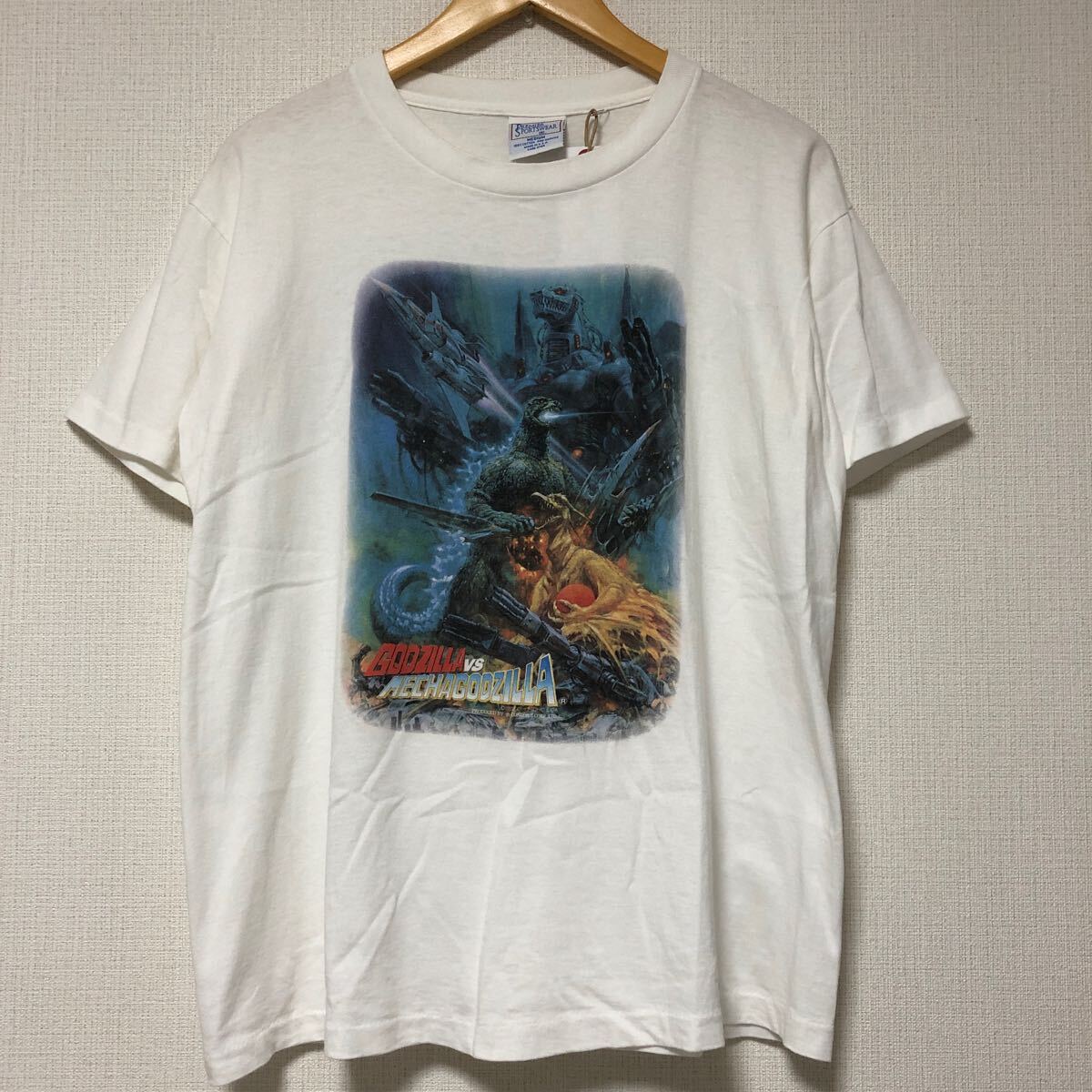(k) 90s 90年代 ゴジラvsメカゴジラ USA製 半袖 プリント tシャツ tee 白 ホワイト サイズM ビンテージ コットン 拍卖
