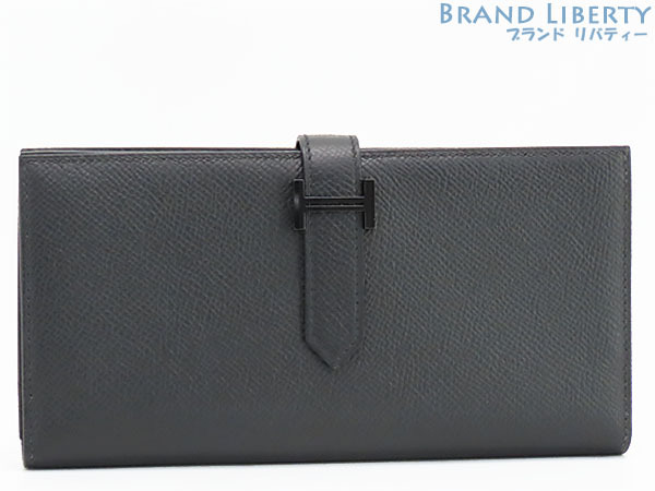 ほぼ新品 エルメス ベアンスフレ モノクローム 二つ折り長財布 マチ有り ソーブラック ブラック ブラック金具 ヴォーエプソン拍卖