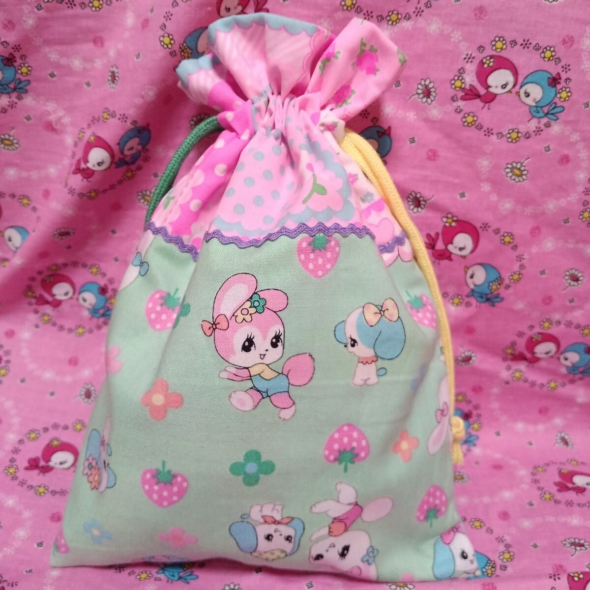 2K-45 ハニーチューン巾着袋 ピンクス pinks パッチワーク拍卖