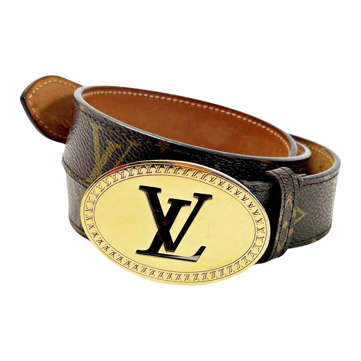☆☆ LOUIS VUITTON ルイヴィトン モノグラム サンチュール オヴァール ブラウン ベルト メンズ ゴールド金具 やや傷や汚れあり拍卖