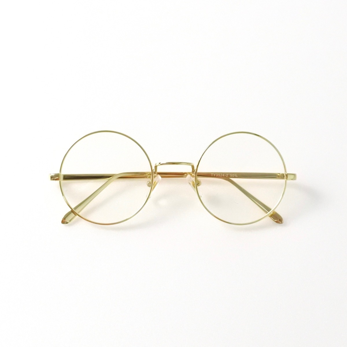レディース アイアン 丸メガネ ゴールド ラウンド 眼鏡 伊達メガネ まんまる めがね ケース付き拍卖