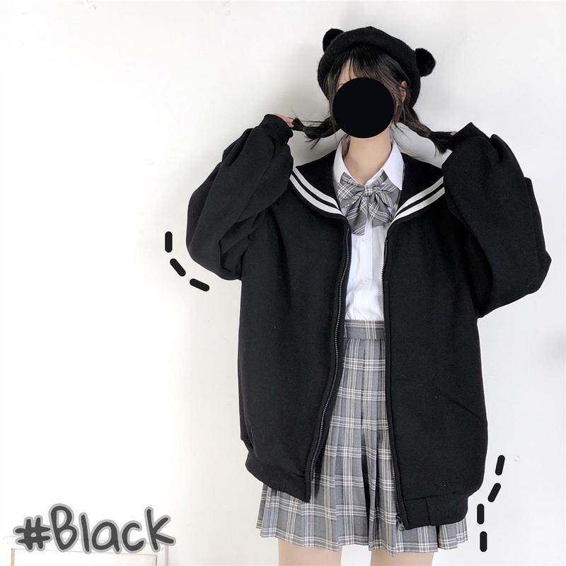 パーカー セーラー襟 前開き ジップアップパーカー 長袖 トップス セーラー服 スウェット パーカ 暖かい レディース 女の子 サイズ選択可拍卖