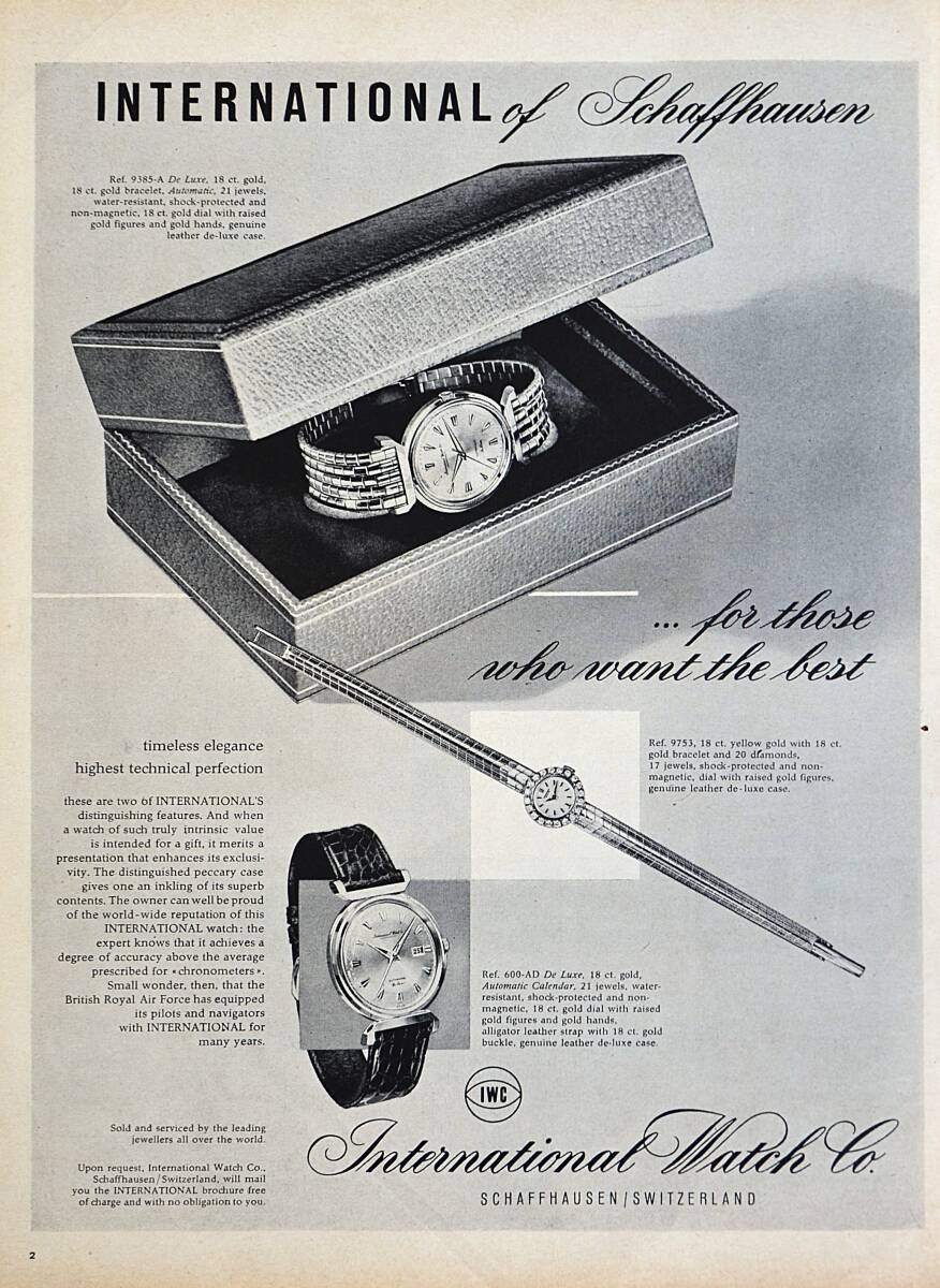 稀少・時計広告!1958年IWC 時計広告/International Watch Co./Automatic/Schaffbausen/Y拍卖