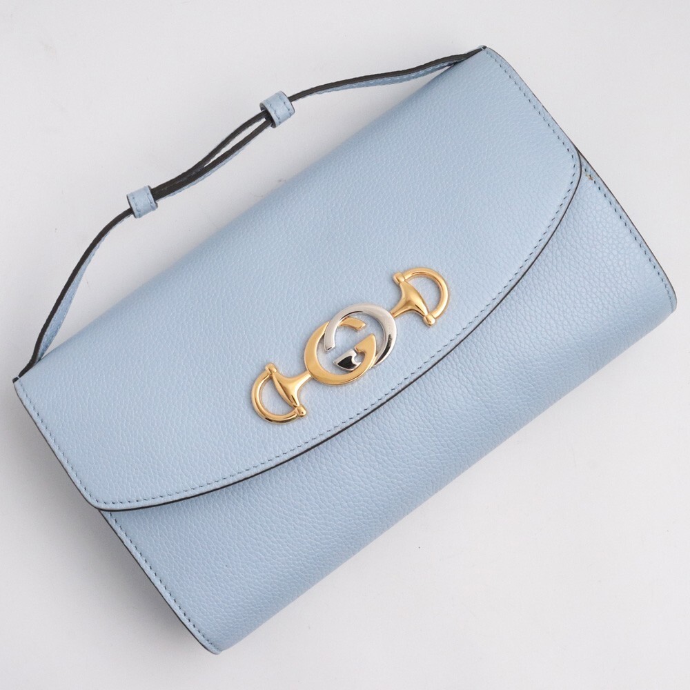 GUCCI ズゥミ 2WAY チェーンショルダーバッグ ライトブルー 572375 グッチ zumi 鞄 カバン バック ハンド gg レザー拍卖