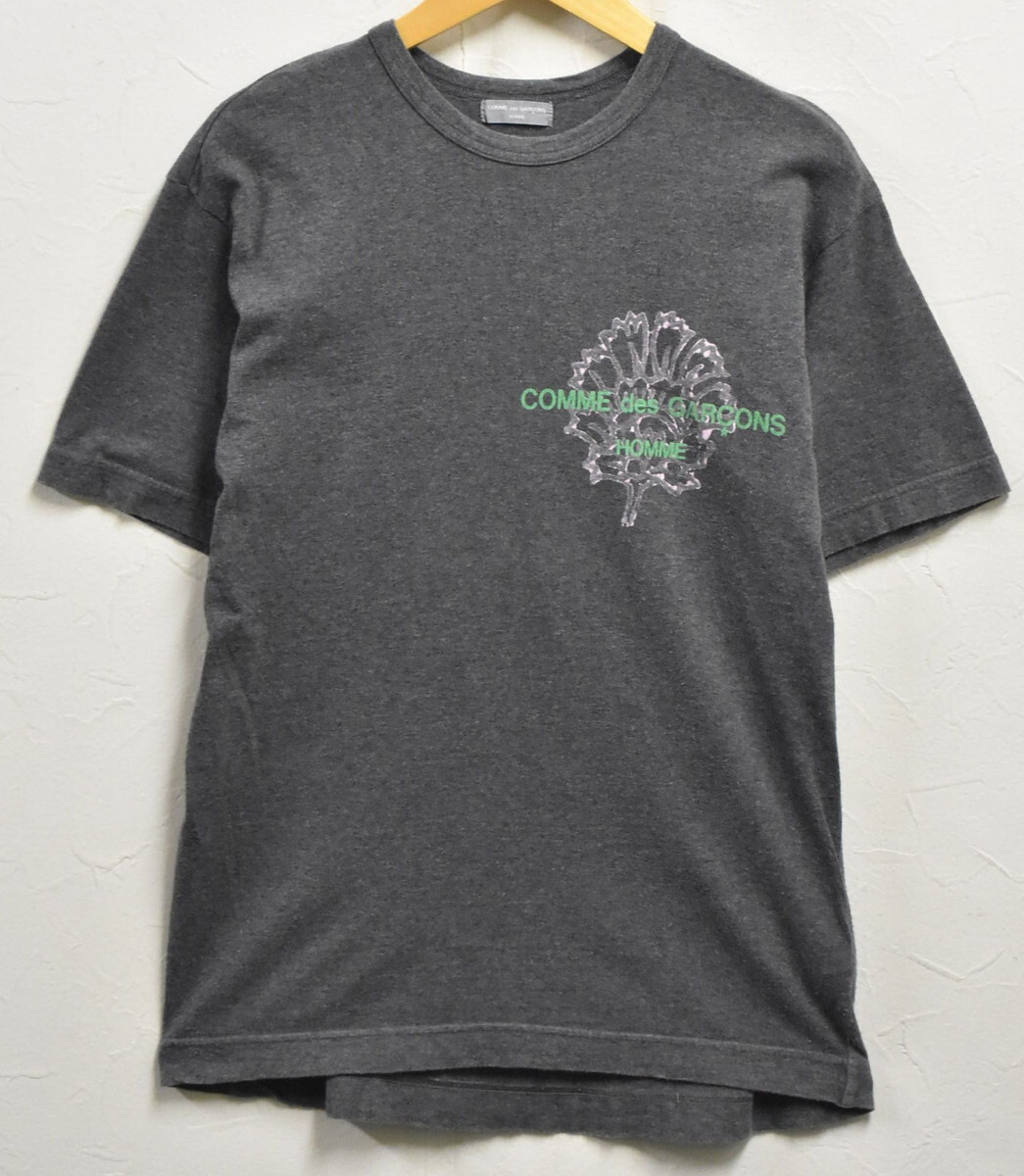 AD2001 2000年代 日本製 コム・デ・ギャルソン オム 半袖 Tシャツ コットン ヘザーチャコールグレー メンズM相当(38129拍卖