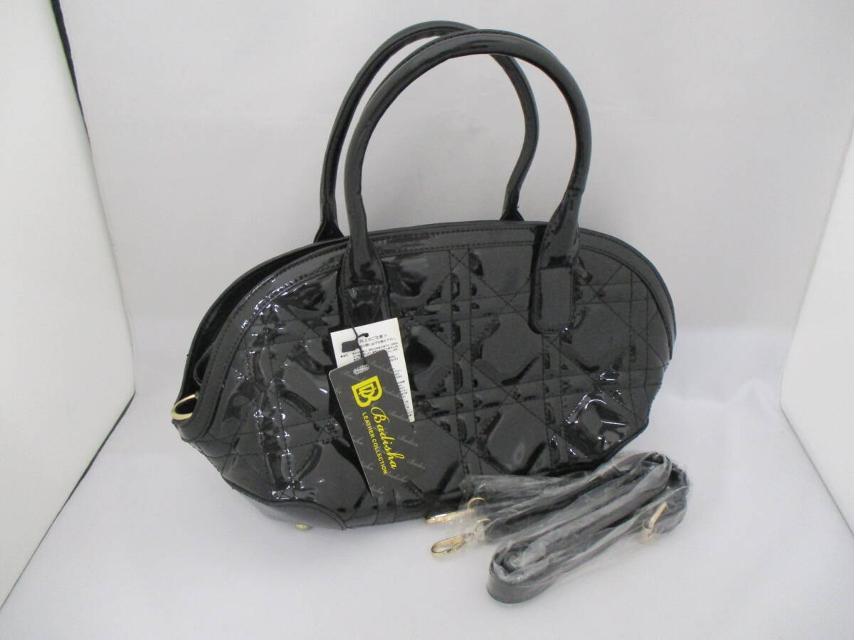 Badisha エナメル ハンドバッグ 2WAY ショルダー パテント ブラック 黒 カバン 鞄 バッグ 【5258】拍卖