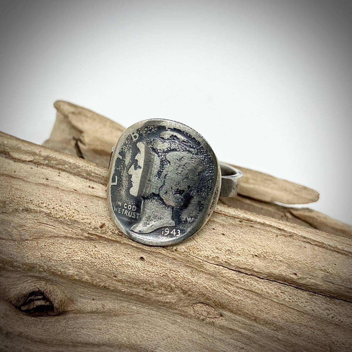 マーキュリーダイム1943年 ヴィンテージコイン シルバー リング 指輪 18号 #インディアンジュエリー ネイティブアメリカン 925拍卖