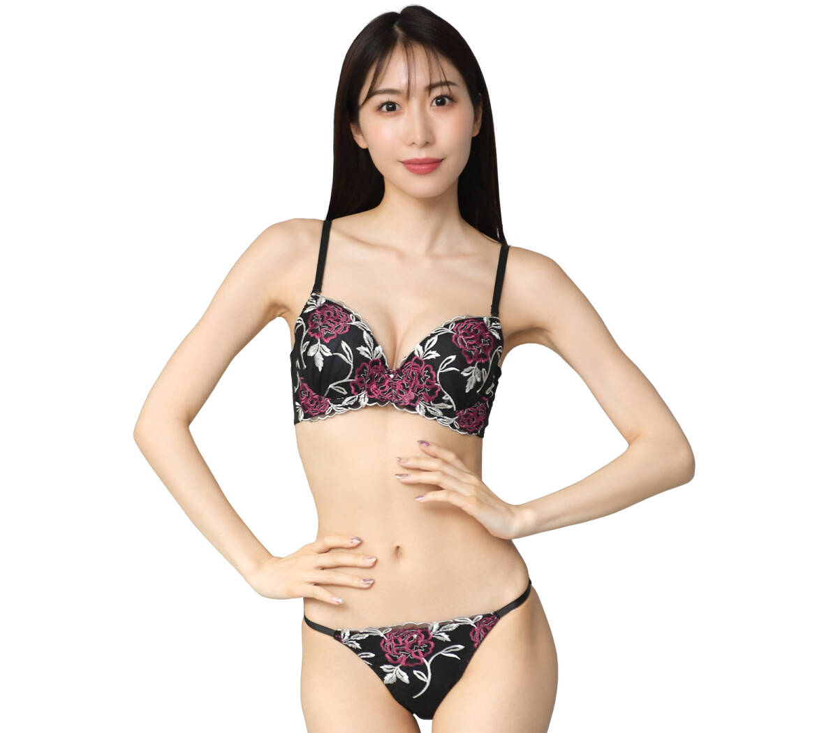 ●新品 F100 ブラック 黒 レディース 下着 ブラジャー ショーツ 上下 セット 大きい サイズ 女性 大人 刺繍 華やか ストリング 花柄 09拍卖