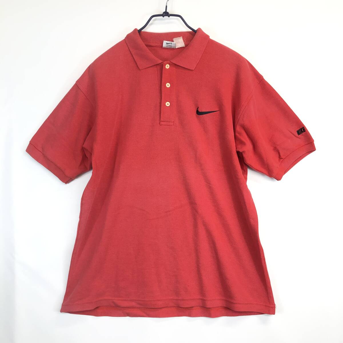 90s NIKE ナイキ 半袖ポロシャツ レッド Lサイズ 銀タグ 3758-9拍卖