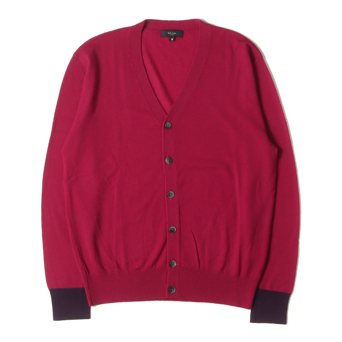 美品 Paul Smith ポールスミス カーディガン サイズ:M ハイゲージ ウール Vネック ニットカーディガン LONDON マゼンタ トップス セーター拍卖