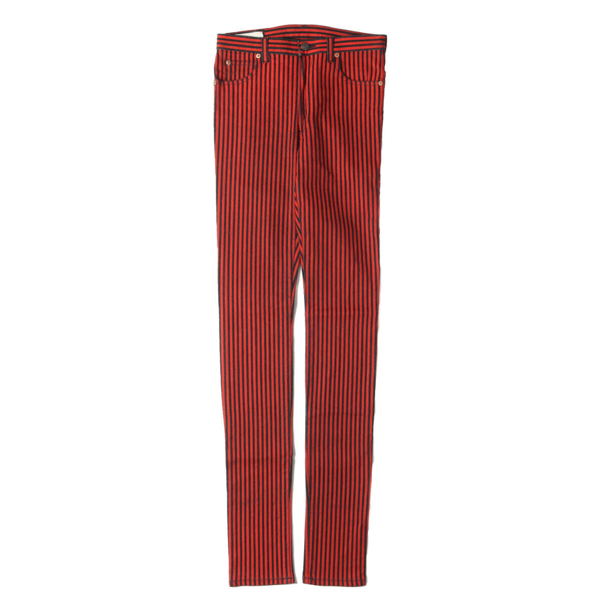 GUCCI グッチ パンツ サイズ:30 ピッグパッチ 刺繍 ストライプ プリント ストレッチ スキニー デニムパンツ ブラック レッド イタリア製拍卖