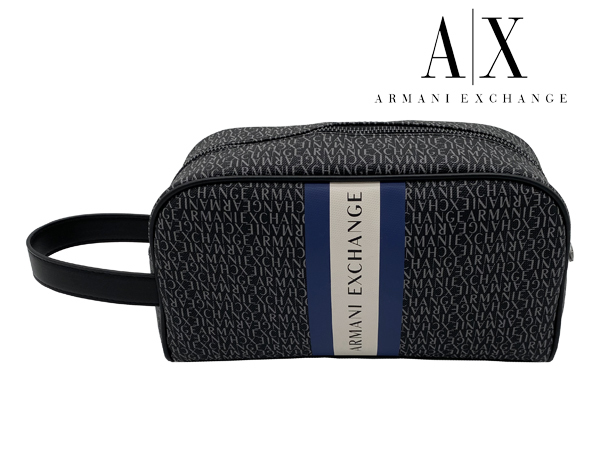 アルマーニ エクスチェンジ 958427 CC831 00020 BLACK ロゴライン入り オールオーバーロゴ柄 ブラック系 セカンドバッグ拍卖