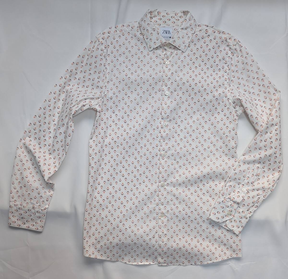 送料無料 ZARA ザラ ポルトガル製 総柄 ドット ダイヤ 幾何学模様 ワークシャツ 長袖 シャツ ビンテージ デニム ジーンズ拍卖