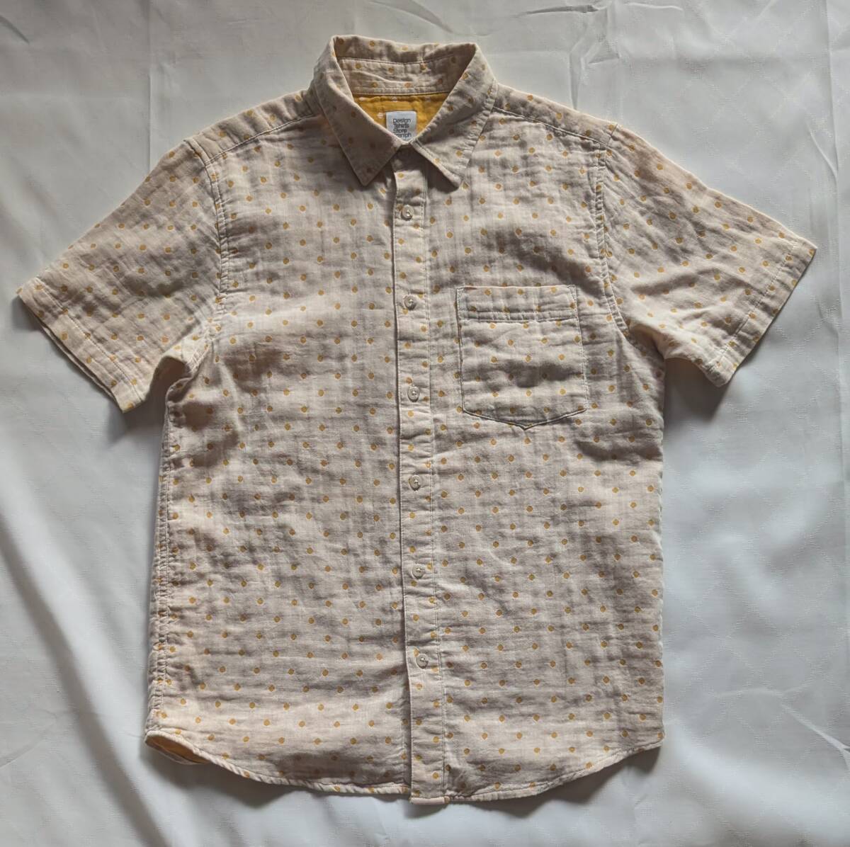 送料無料 Design Tshirts Store graniph グラニフ ガーゼシャツ ドット 水玉 イエロー 黄色 ホワイト 白 ワークシャツ 半袖 シャツ拍卖