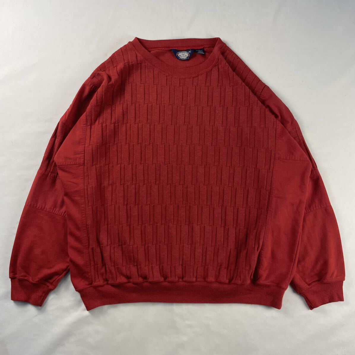 US Vintage 80s Knights Bridge ポリエステル65% コットン35% 立体 3D ブロック 素材切り替え 単色 レトロ デザインニット 拍卖