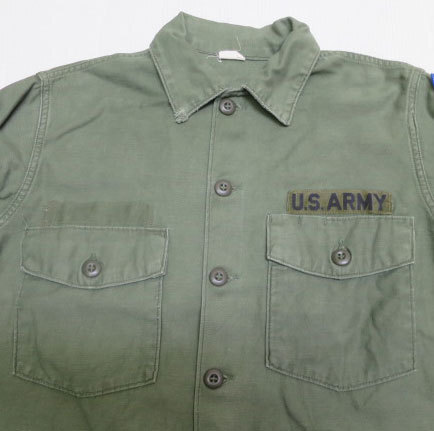 ULS56米軍実物army古着ユーティリティシャツ15h長袖シャツ60'sビンテージ綿100ナム戦ミリタリーシャツ耳付きoc107od緑ボックスシャツ拍卖