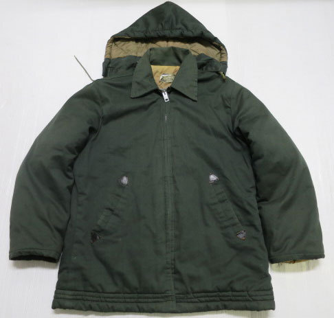 UAJ10パーカー付きミリタリージャケットn-3bシビリアンモデル70'sビンテージm緑コート綿拍卖